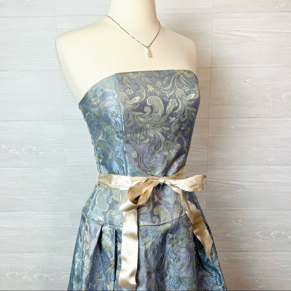 Vintage 90's Jessica McClintock Blue Brocade Jacquard Strapless Dress Size 6 - Picture 8 of 13